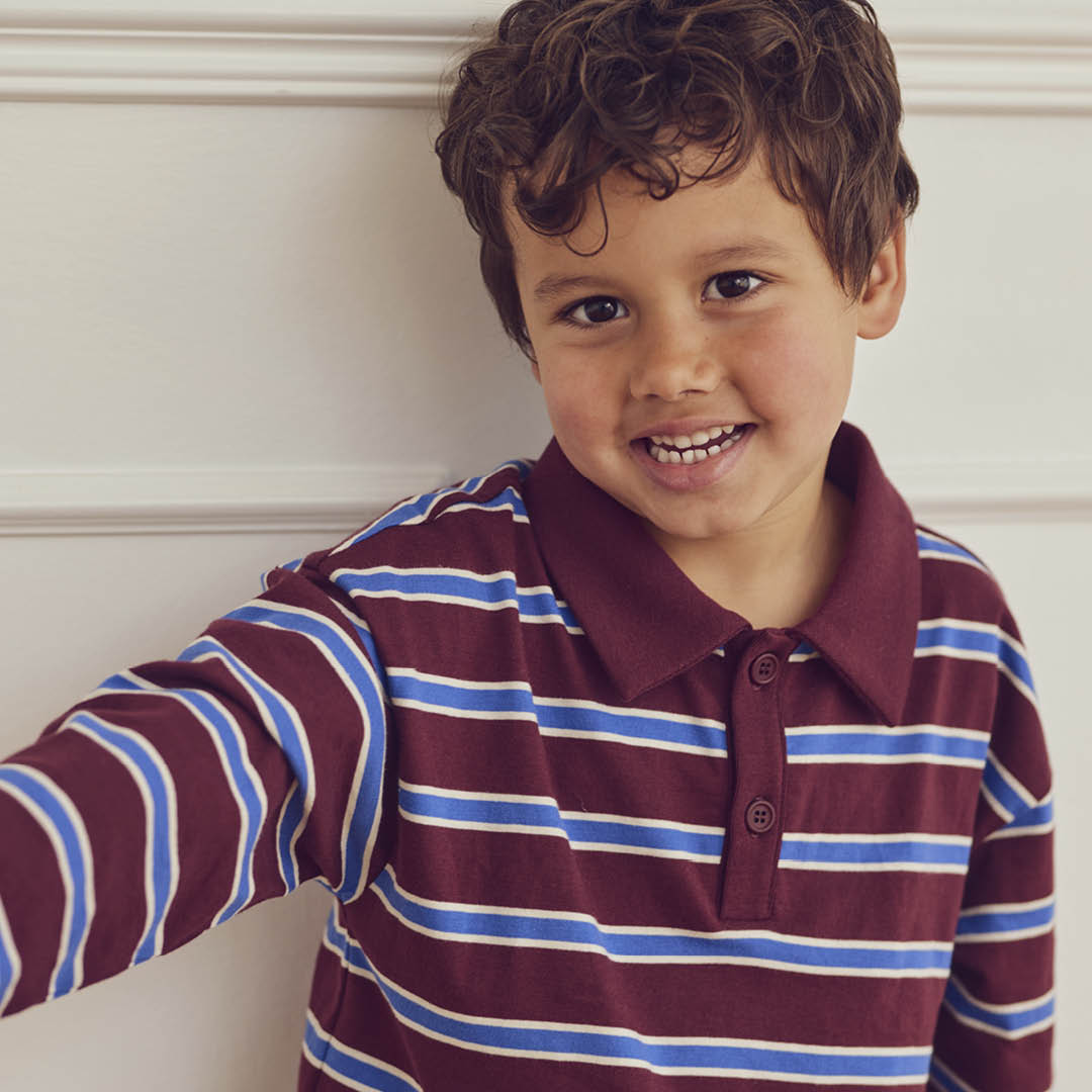 müsli CLUBHOUSE stripe polo shirt L_S Tee Russet/ Azure blue/ Tofu 690000302