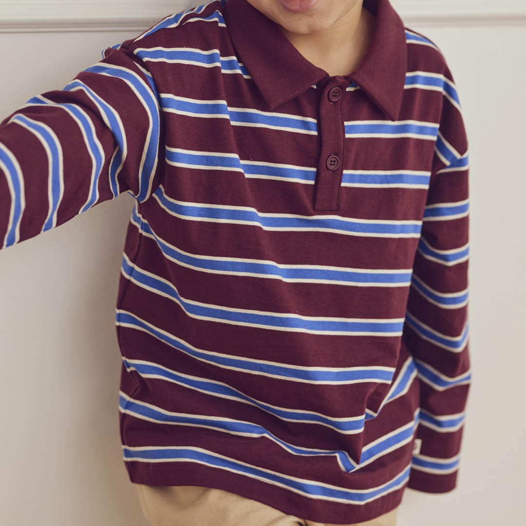 müsli CLUBHOUSE stripe polo shirt L_S Tee Russet/ Azure blue/ Tofu 690000302