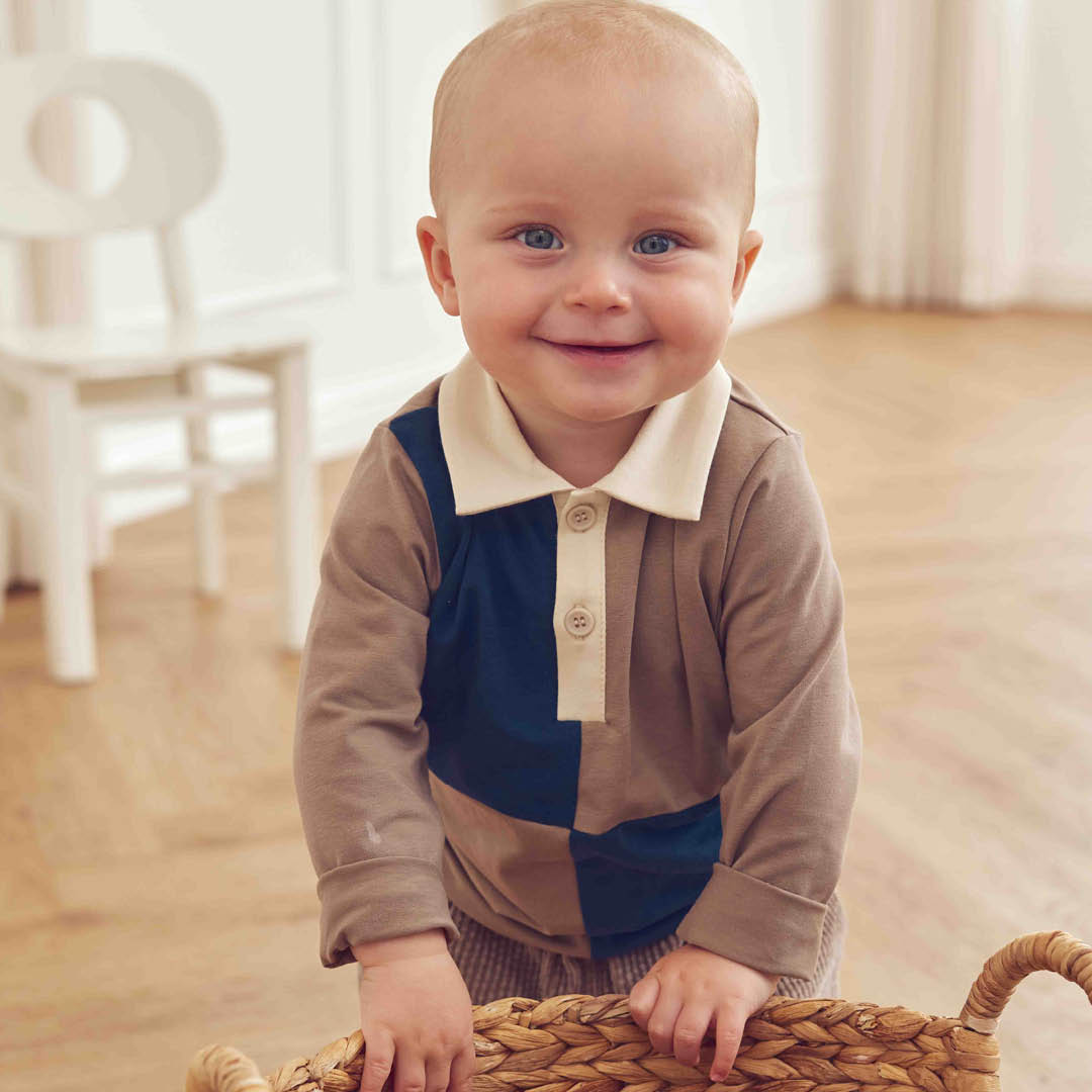 müsli Cozy Me Color Block L/S Polo Shirt Baby L_S Tee Walnut 017080802