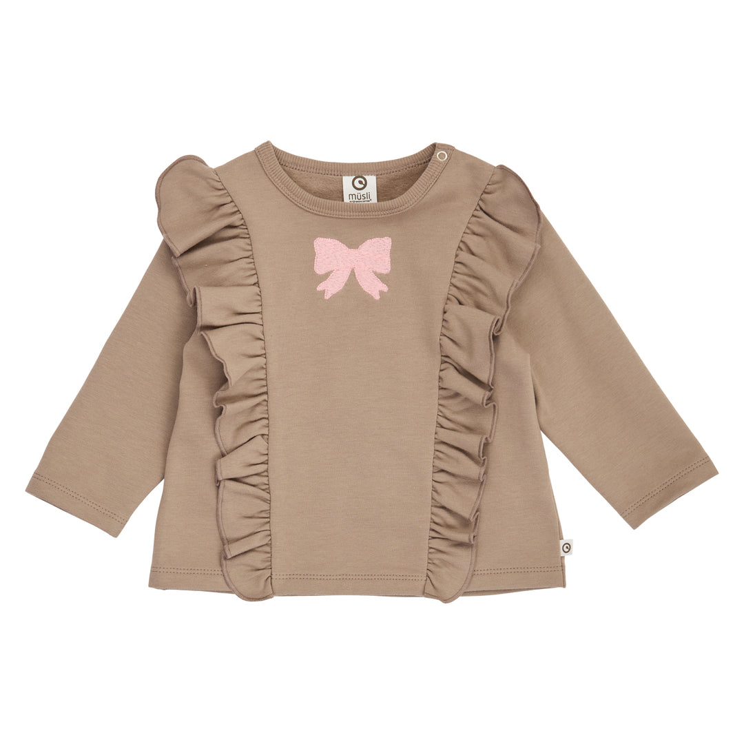 müsli Cozy Me Sweat Bow Frill L/S T Baby L_S Tee Walnut 017080802