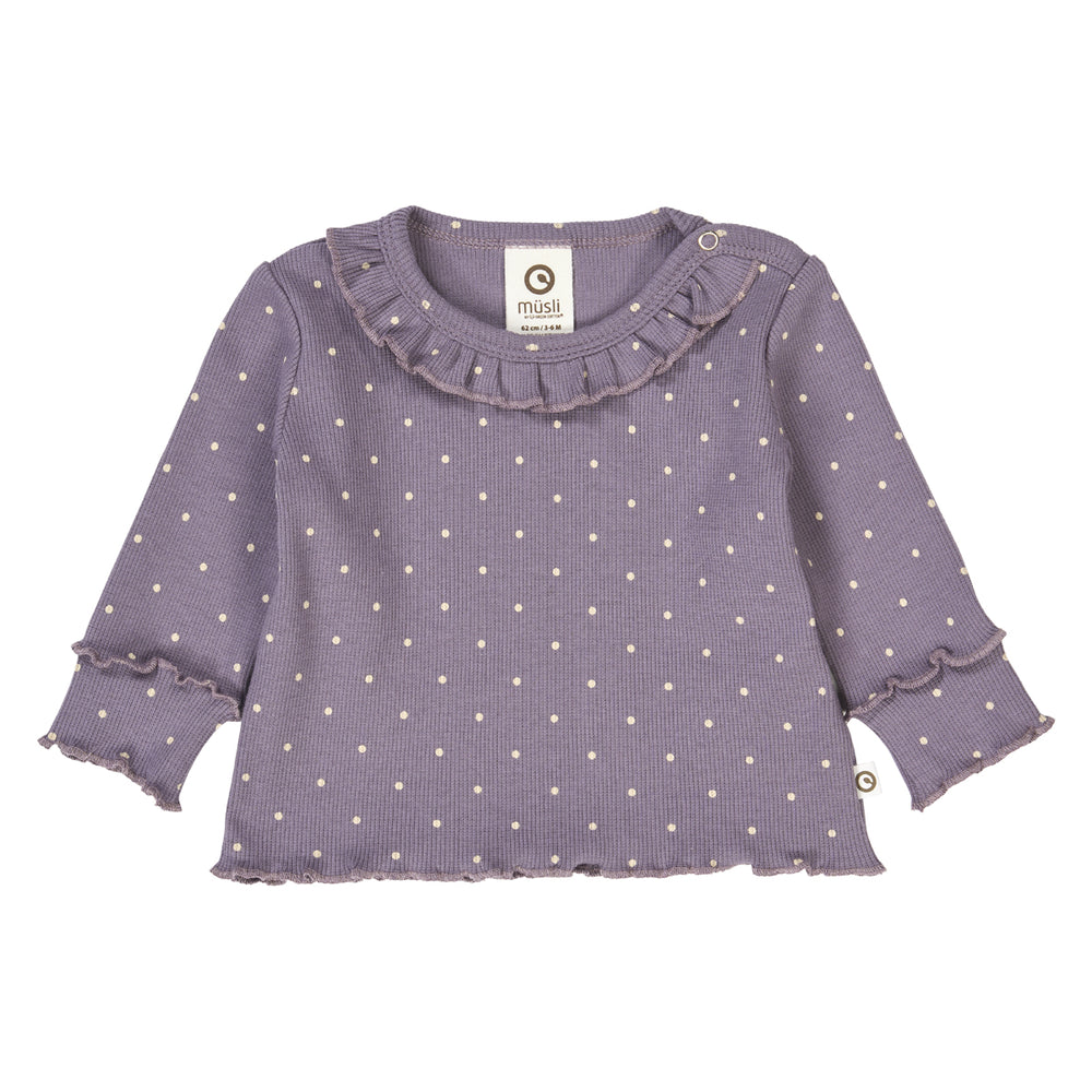 müsli DOT rib frill collar top L_S Tee Lilac fog/ Oak 690000259