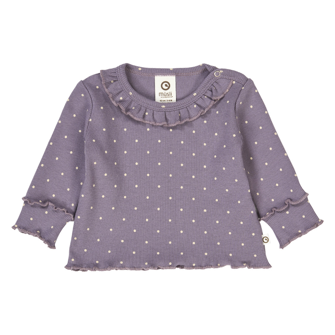 müsli DOT rib frill collar top L_S Tee Lilac fog/ Oak 690000259