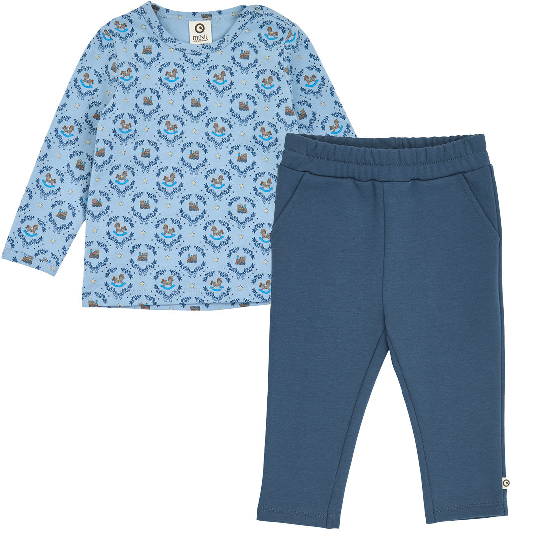 müsli Heritage Train Baby Set L_S Tee Soft blue/ Navy/ Oak 690000342