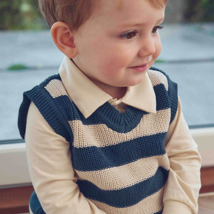 müsli KNIT STRIPE vest L_S Tee Navy 019403101