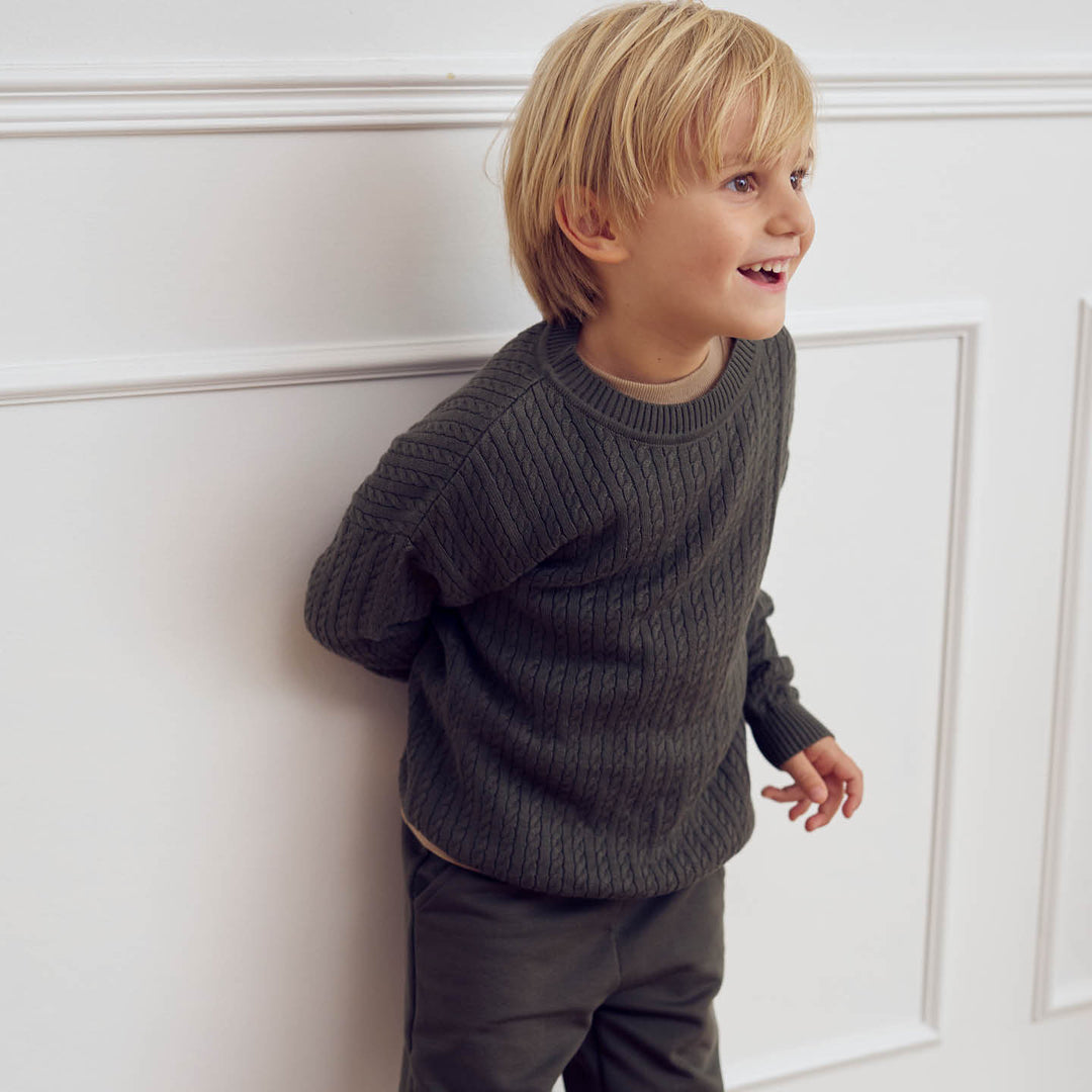 müsli KNIT cableknitted sweater L_S Tee Deep green 019040401