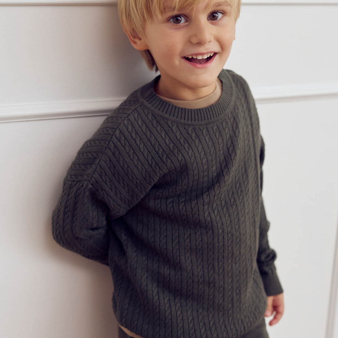 müsli KNIT cableknitted sweater L_S Tee Deep green 019040401