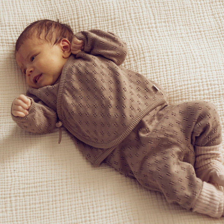 müsli KNIT cardigan with cross closure L_S Tee Walnut 017080802
