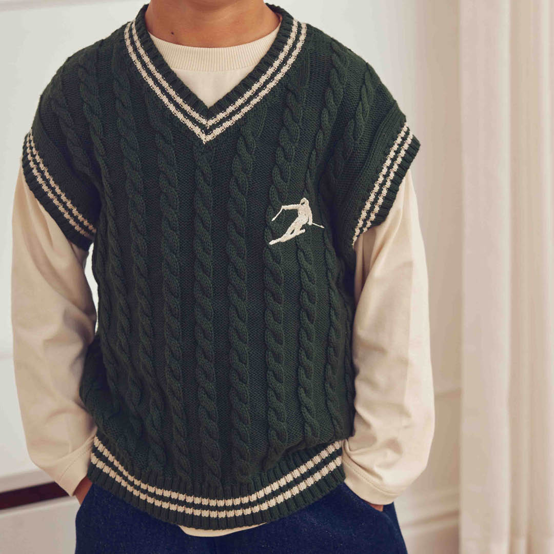 müsli Knit Cable Vest L_S Tee Forest green 019591801