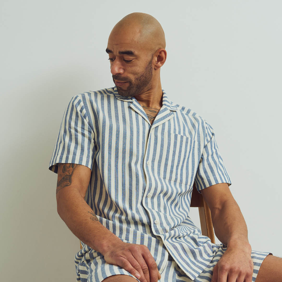 Conservandum MEN'S STRIPE WOVEN shirt S_S Tee Blue / White 690000274