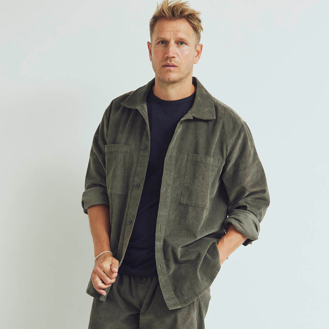 Conservandum MEN'S corduroy shirt S_S Tee Deep green 019040401