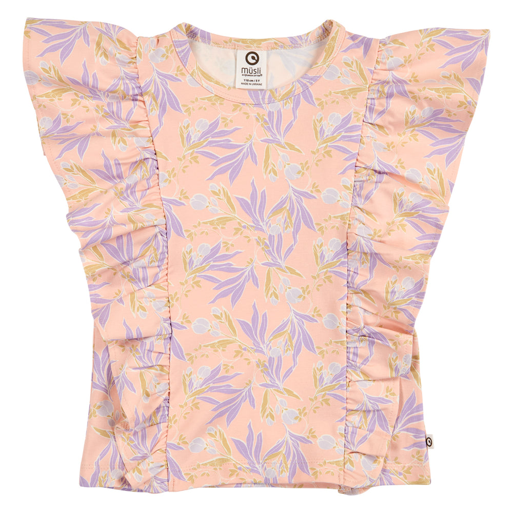 müsli PEONY floral printed frill top S_S Tee Peach/ Bloom/ Dream 690000314