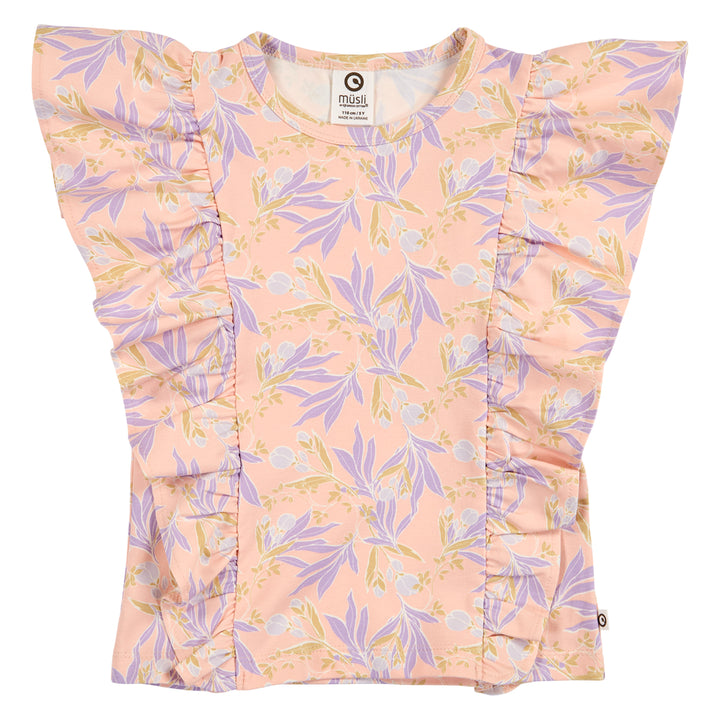 müsli PEONY floral printed frill top S_S Tee Peach/ Bloom/ Dream 690000314