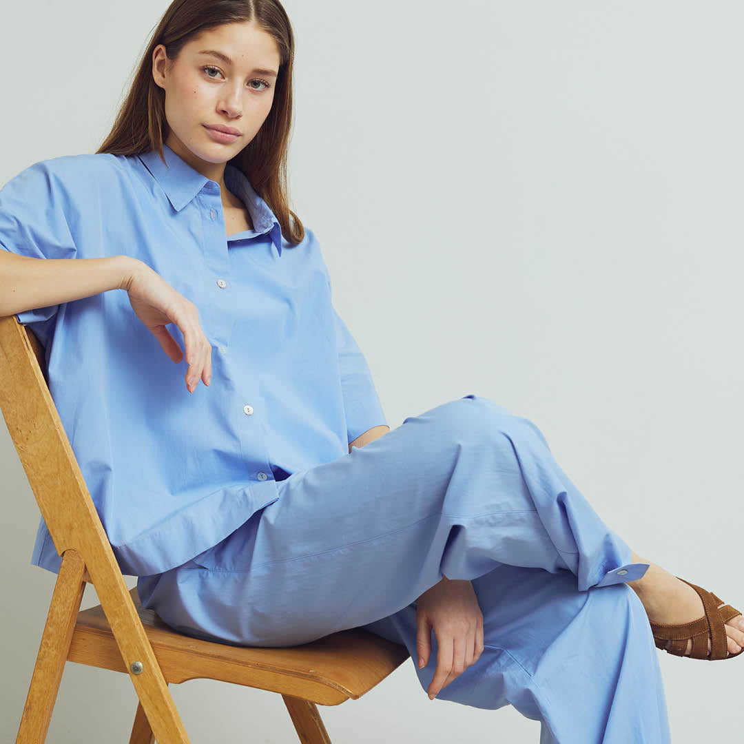 Conservandum POPLIN button pants Pants Shell blue 016392901