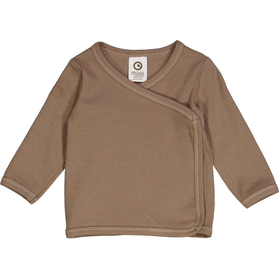 müsli RIB cardigan with cross closure L_S Tee Walnut 017080802