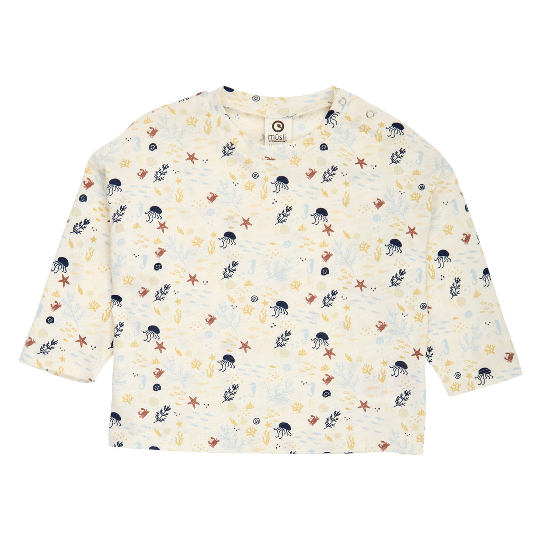 müsli SEA printed top L_S Tee Tofu/ Hemp/ Navy 690000308