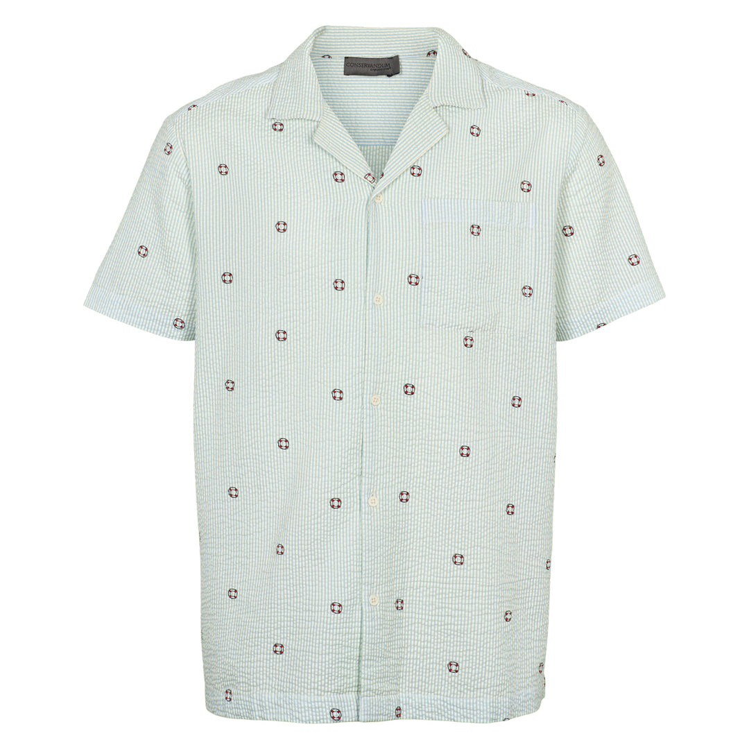 Conservandum SEERSUCKER STRIPE men's shirt Shirts & Blouses Tofu/ Ocean/ Mineral red 690000311