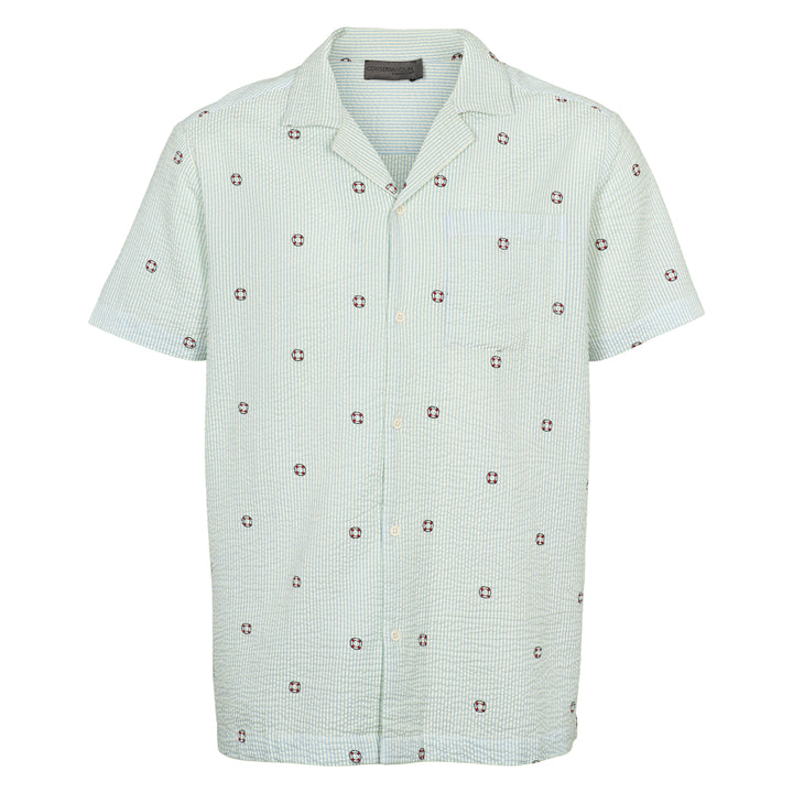 Conservandum SEERSUCKER STRIPE men's shirt Shirts & Blouses Tofu/ Ocean/ Mineral red 690000311
