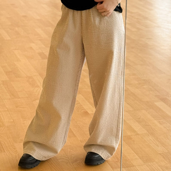 Conservandum SEERSUCKER STRIPE wide leg pants Pants Birch/ Muchi 690000346