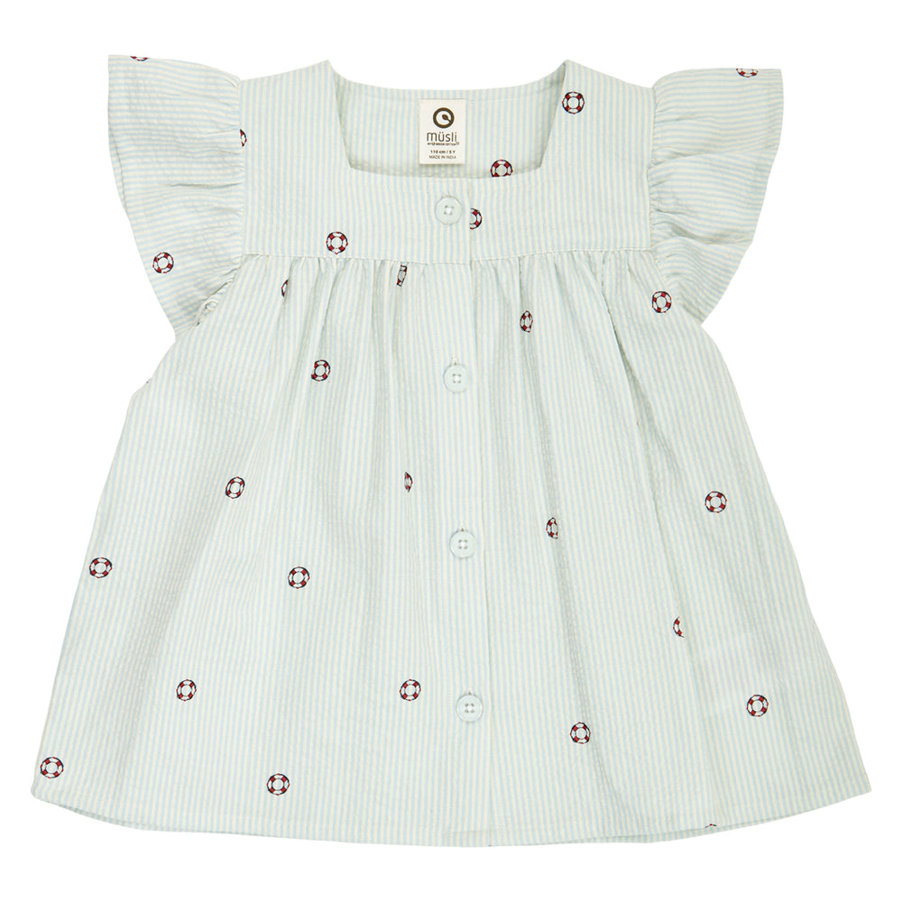 müsli SEERSUCKER striped frill top S_S Tee Tofu/ Ocean/ Mineral red 690000311