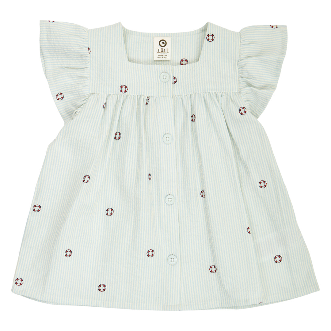 müsli SEERSUCKER striped frill top S_S Tee Tofu/ Ocean/ Mineral red 690000311