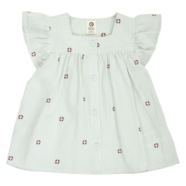 müsli SEERSUCKER striped frill top S_S Tee Tofu/ Ocean/ Mineral red 690000311