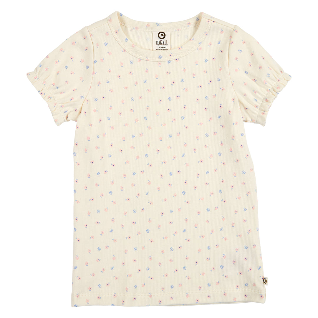 müsli SPRING floral printet rib top S_S Tee Tofu/ Nectar/ shell blue 690000313
