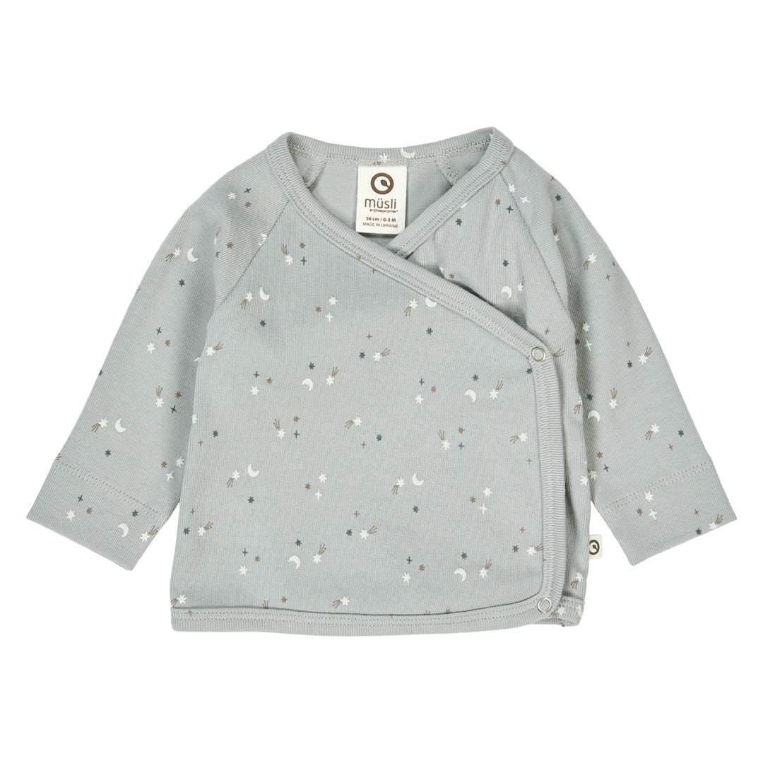 müsli STARS rib cardigan with cross closure L_S Tee Jasmin blue/ Walnut/ Stormy blue 690000271