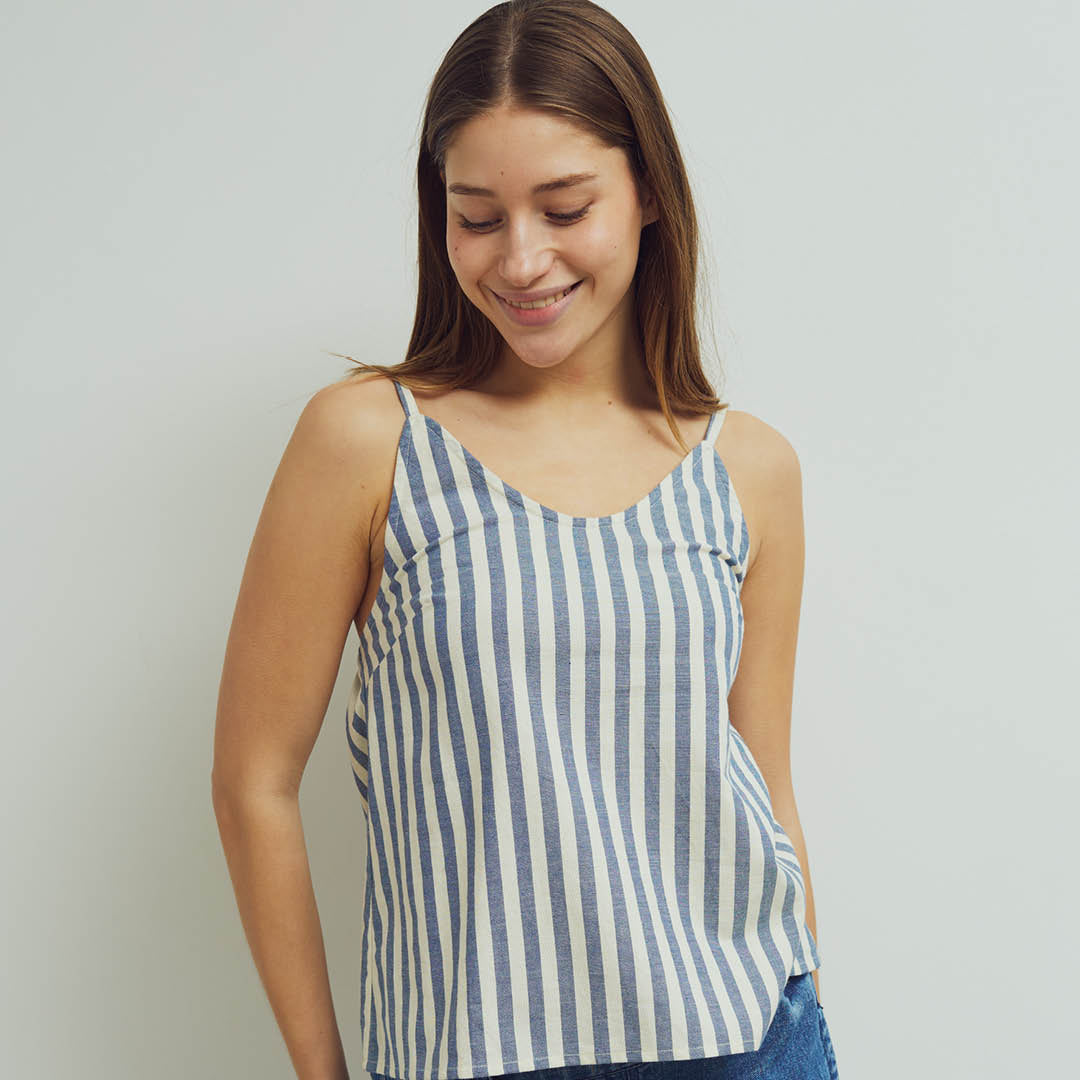 Conservandum STRIPE WOVEN strap top S_S Tee Blue / White 690000274
