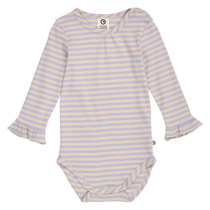 müsli Stripe Rib Ruffle L/S Body Bodystockings Oak/ Mauve 690000345