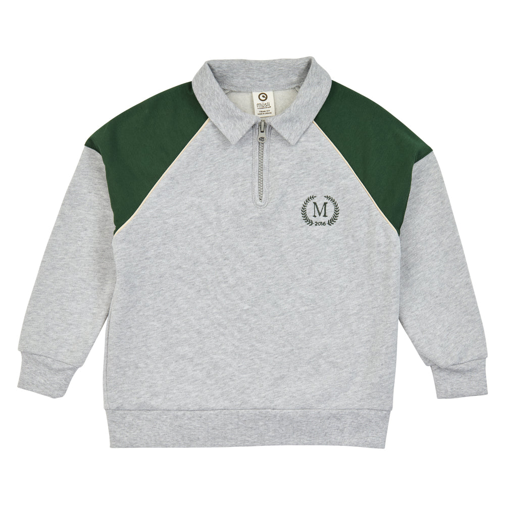 müsli Superfan Sweat L/S Zip Polo L_S Tee Pale greymarl 207670000
