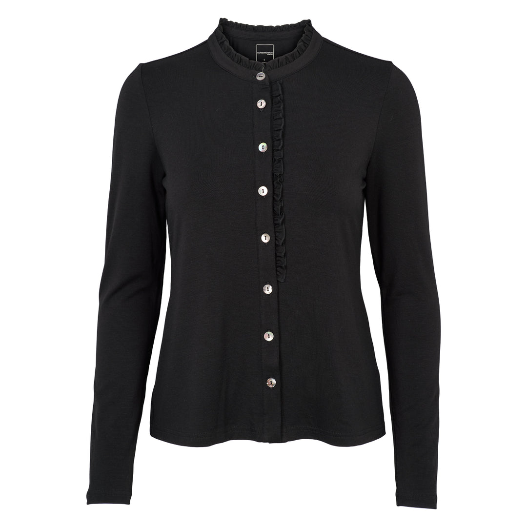 Conservandum TENCEL frill collar top S_S Tee Black 019400706