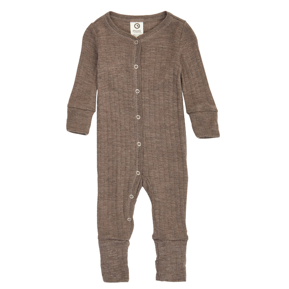 müsli WOOLLY RIB bodysuit with feet Bodystockings Walnut melange 821000012