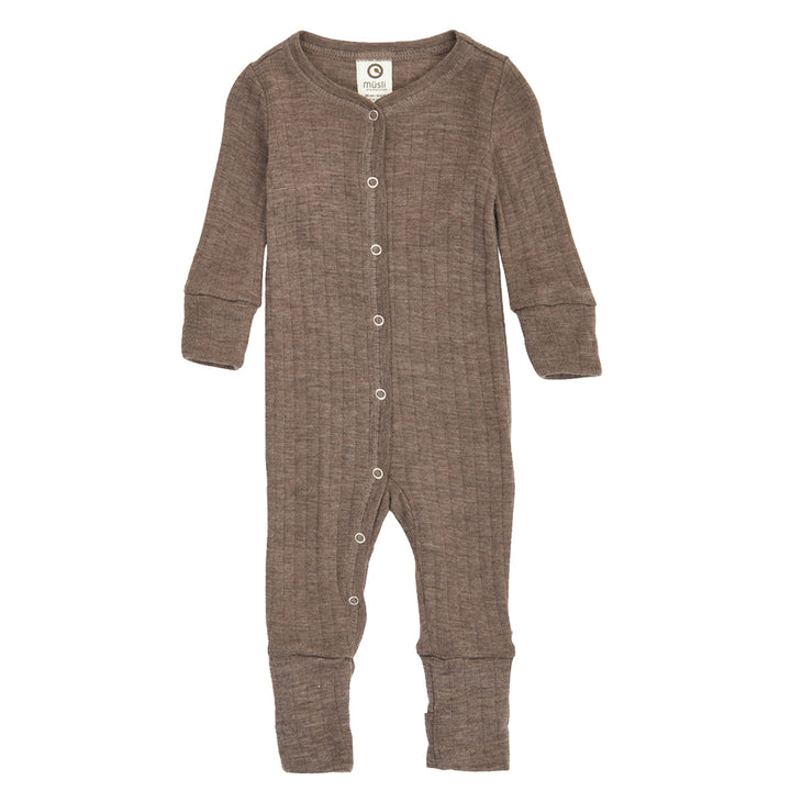 müsli WOOLLY RIB bodysuit with feet Bodystockings Walnut melange 821000012