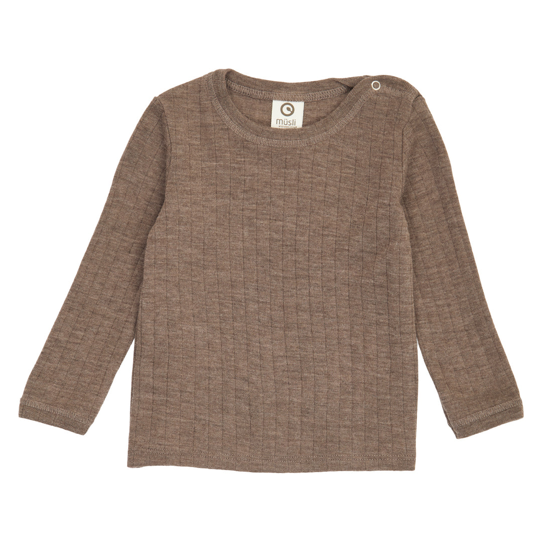 müsli WOOLLY top in merinowool L_S Tee Walnut melange 821000012
