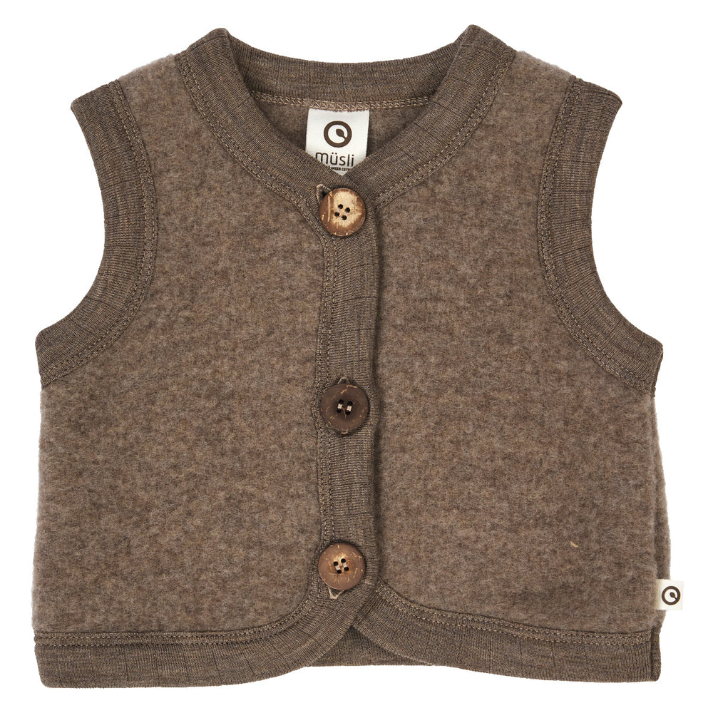 müsli WOOLLY vest in merino wool fleece Wool Walnut melange 821000012
