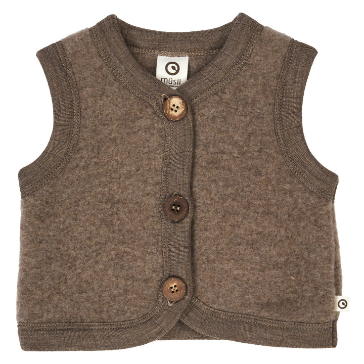 müsli WOOLLY vest in merino wool fleece Wool Walnut melange 821000012