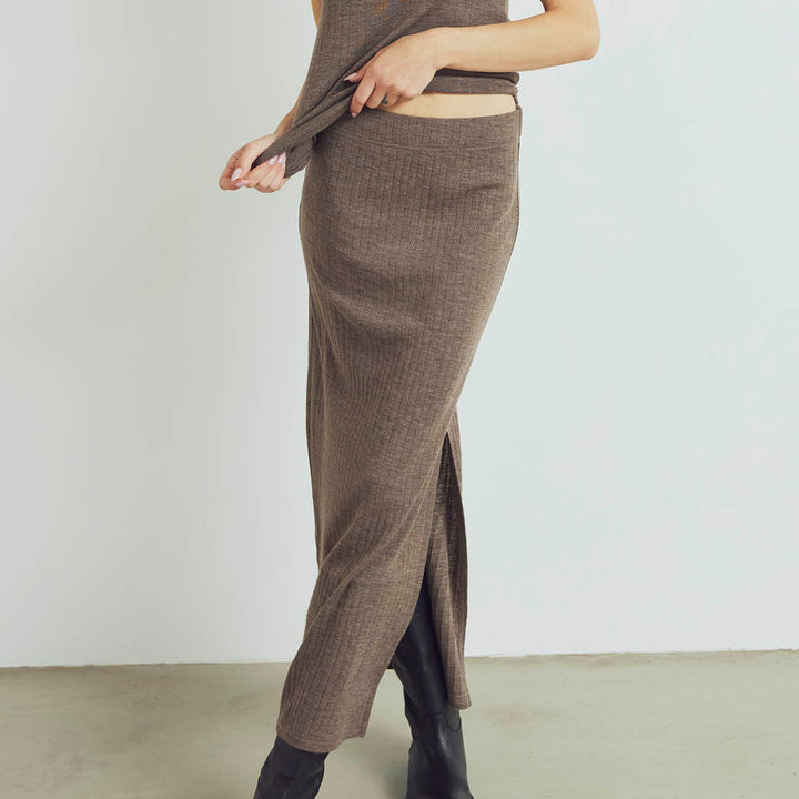 Conservandum WOOL RIB slit skirt Skirts Walnut melange 821000012