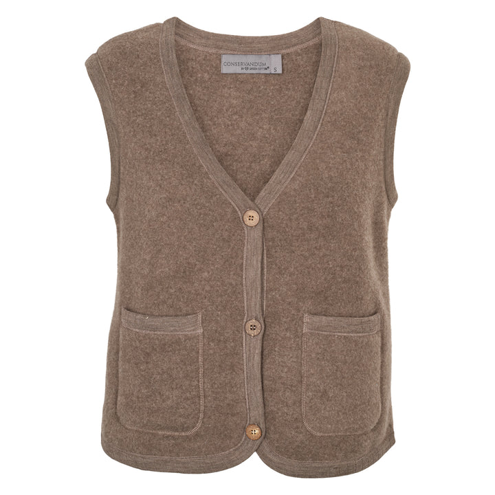 Conservandum WOOL fleece pocket vest Cardigan Walnut melange 821000012