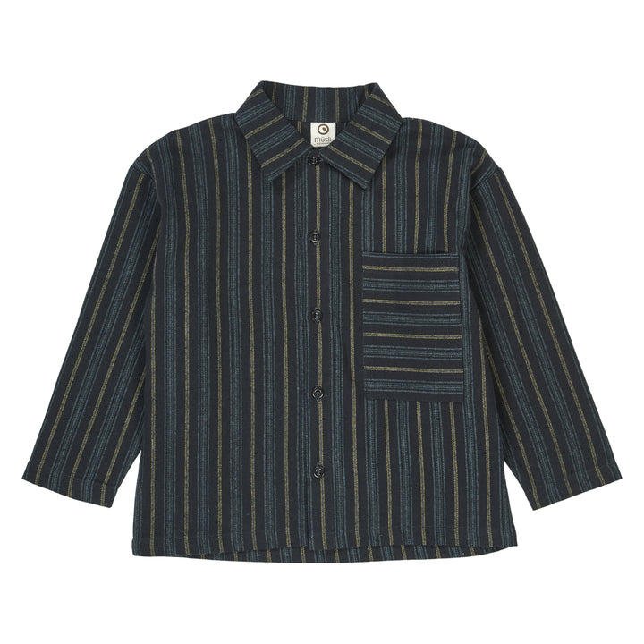müsli WOVEN STRIPE shirt L_S Tee Night blue/ Moss/ Stormy blue 690000268